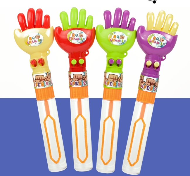 猜拳泡泡棒，颜色精美、款式新颖，质量保证且带有多功能，部件活动自如，出泡多多益智可爱！