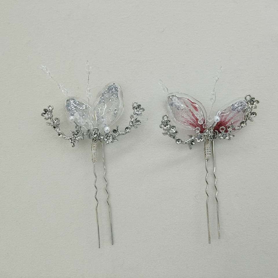 【 Pink Butterfly Fairy Hairpin 】 Transparent gauze butterfly wing Hanfu hair accessory, silver diamond tassels, dynamic ancient-style headwear Application Scenario