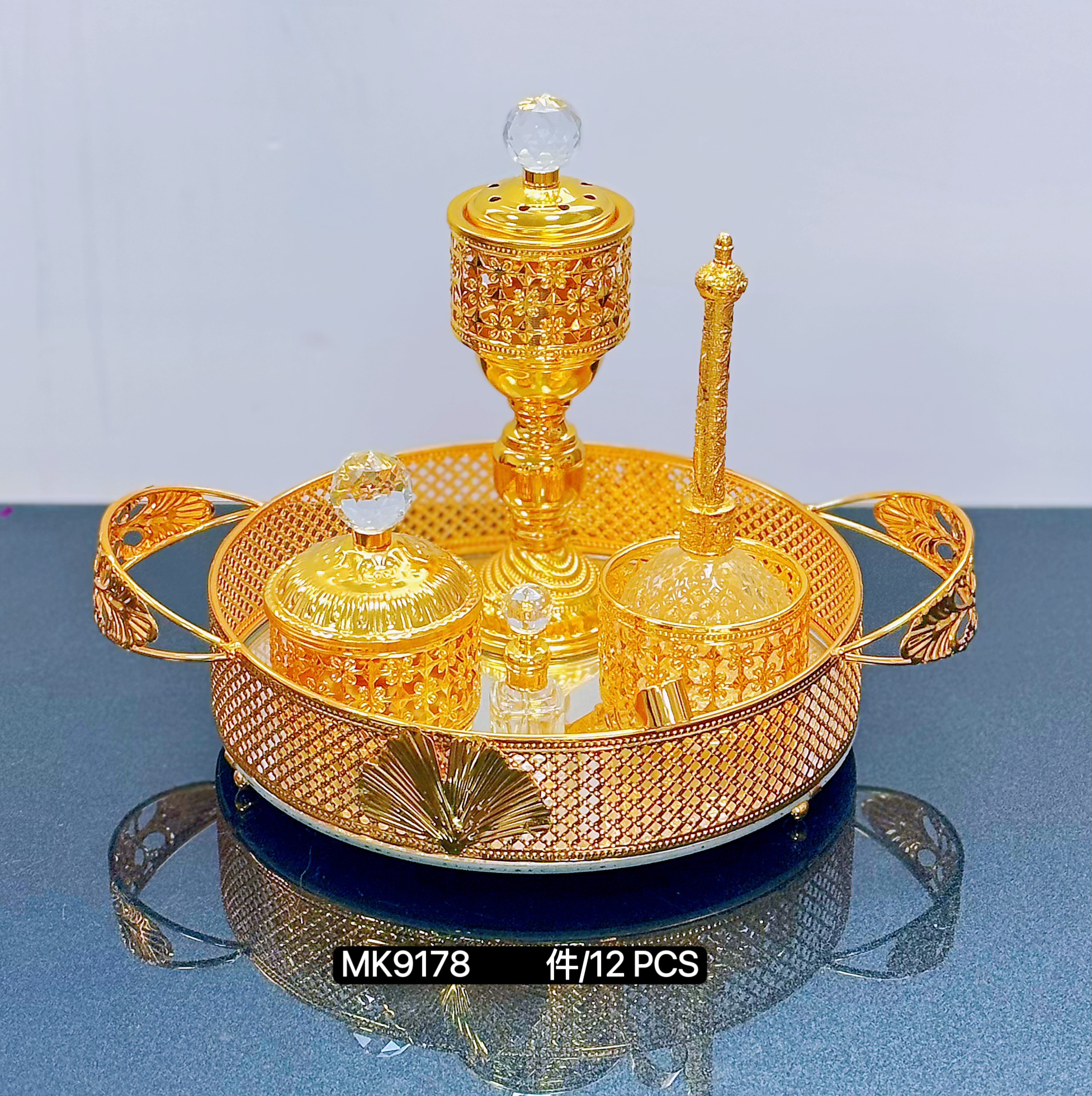 Crossover de alta calidad espejo con diamante aleación quemador de incienso juego, oriente medio hogar artículos de regalo artesanía aromaterapía Specification image