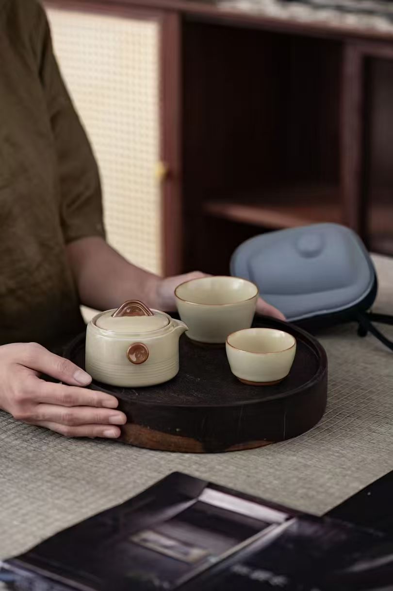 茶具收纳箱/旅行茶具/汝州瓷器白底实物图
