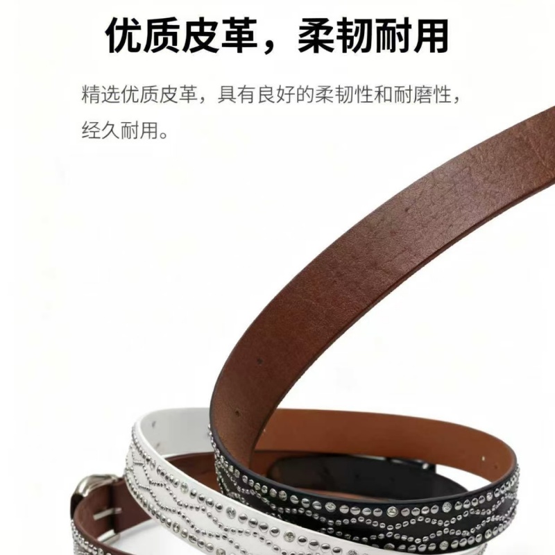 皮带辣妹女款铆钉金属扣裤带千禧风美式复古重工朋克黑色腰带详情1