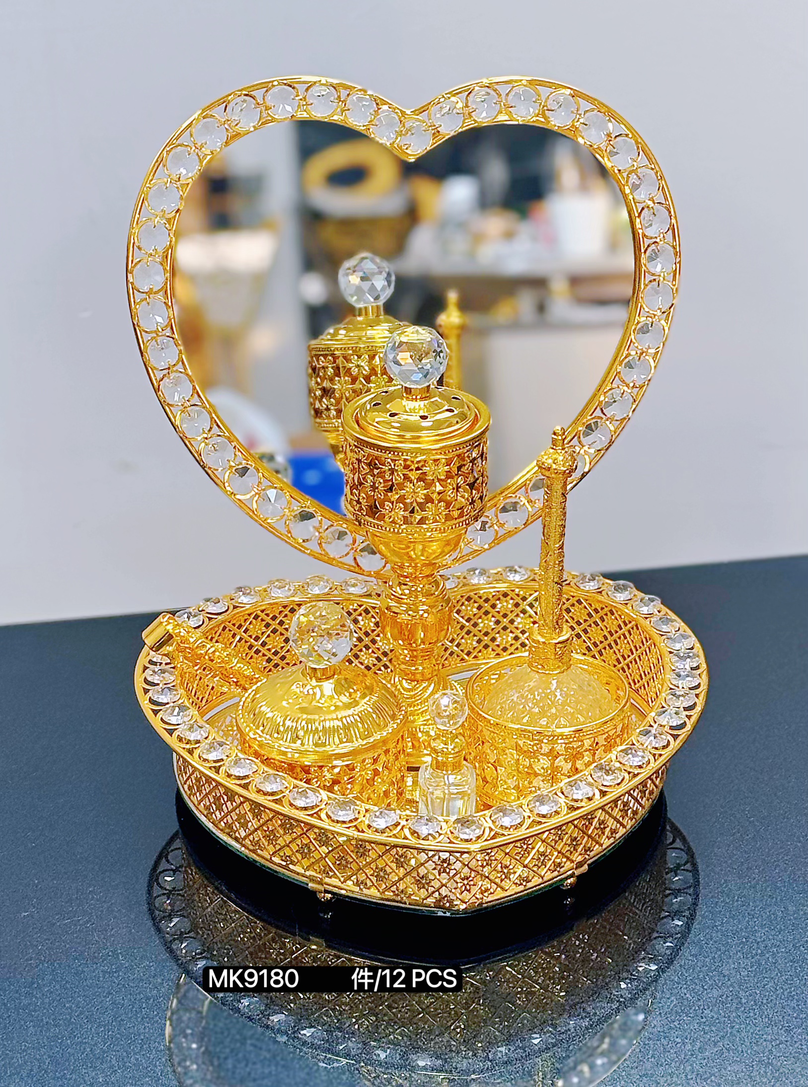 Crossover de alta calidad espejo con diamante aleación quemador de incienso juego, oriente medio hogar artículos de regalo artesanía aromaterapía Item Picture