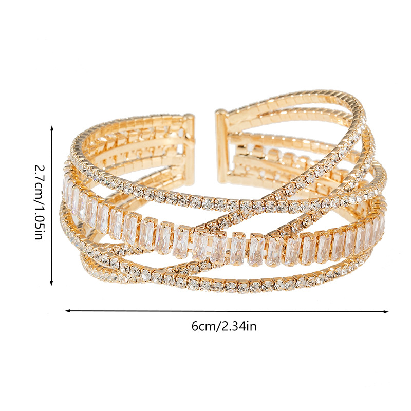 Wholesale of classic 5-row zircon cross bracelets from Europe and America for women's wedding banquets, versatile elastic open-mouth jewelry details Picture