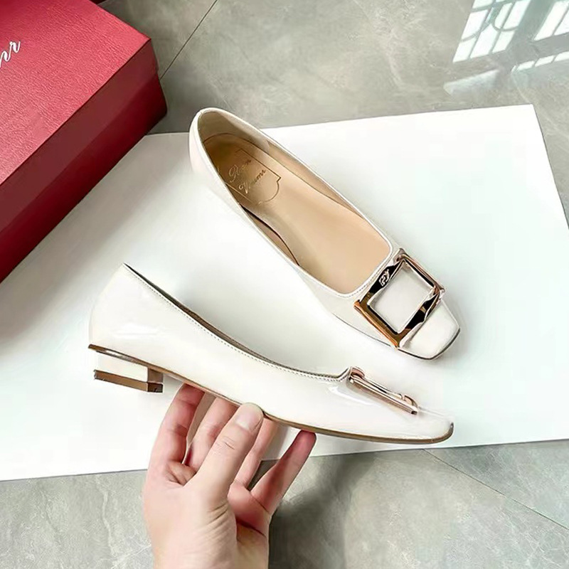 r high heels women's square buckle shoes square toe elephant gray chunky heel patent leather bridesmaid pumps commuter shoes wedding shoes shallow mouth women undefined