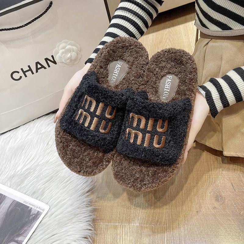 boken leopard print fluffy slippers women's outer wear 2025 new autumn and winter drooping feeling soft bottom high-grade feeling plush cotton slippers undefined
