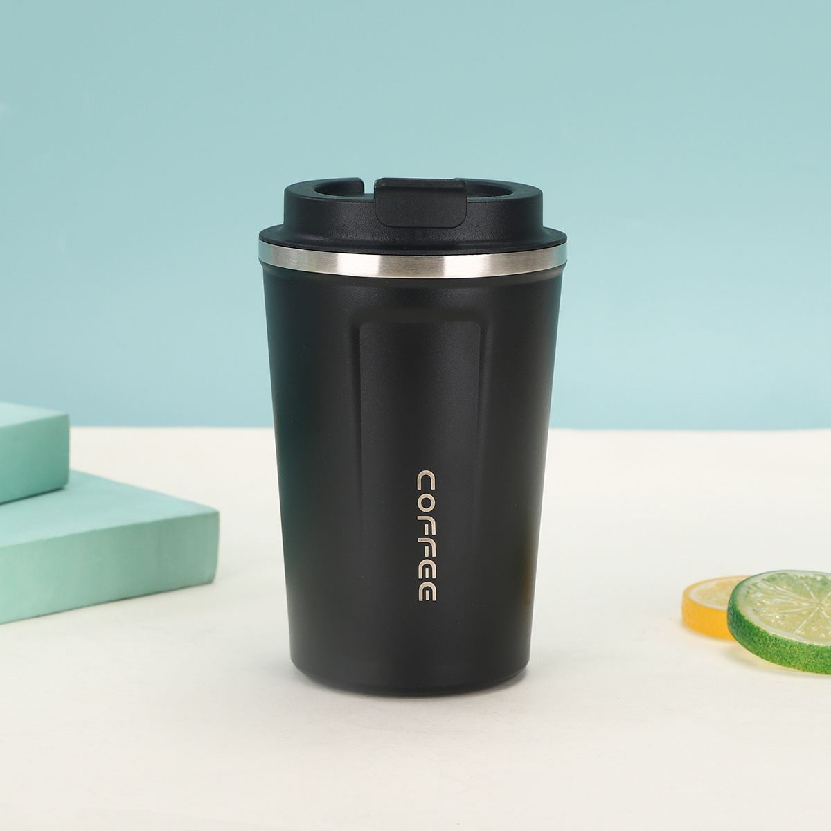 High appearance level, simple second-generation coffee cup, 304 stainless steel double-layer vacuum insulated cup, portable office cup, black