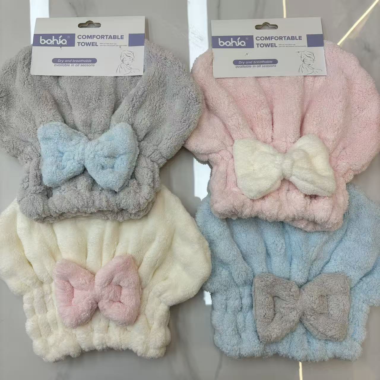 320gsm bubble fleece shower cap, solid color princess cap with bow, shampoo, dry hair cap