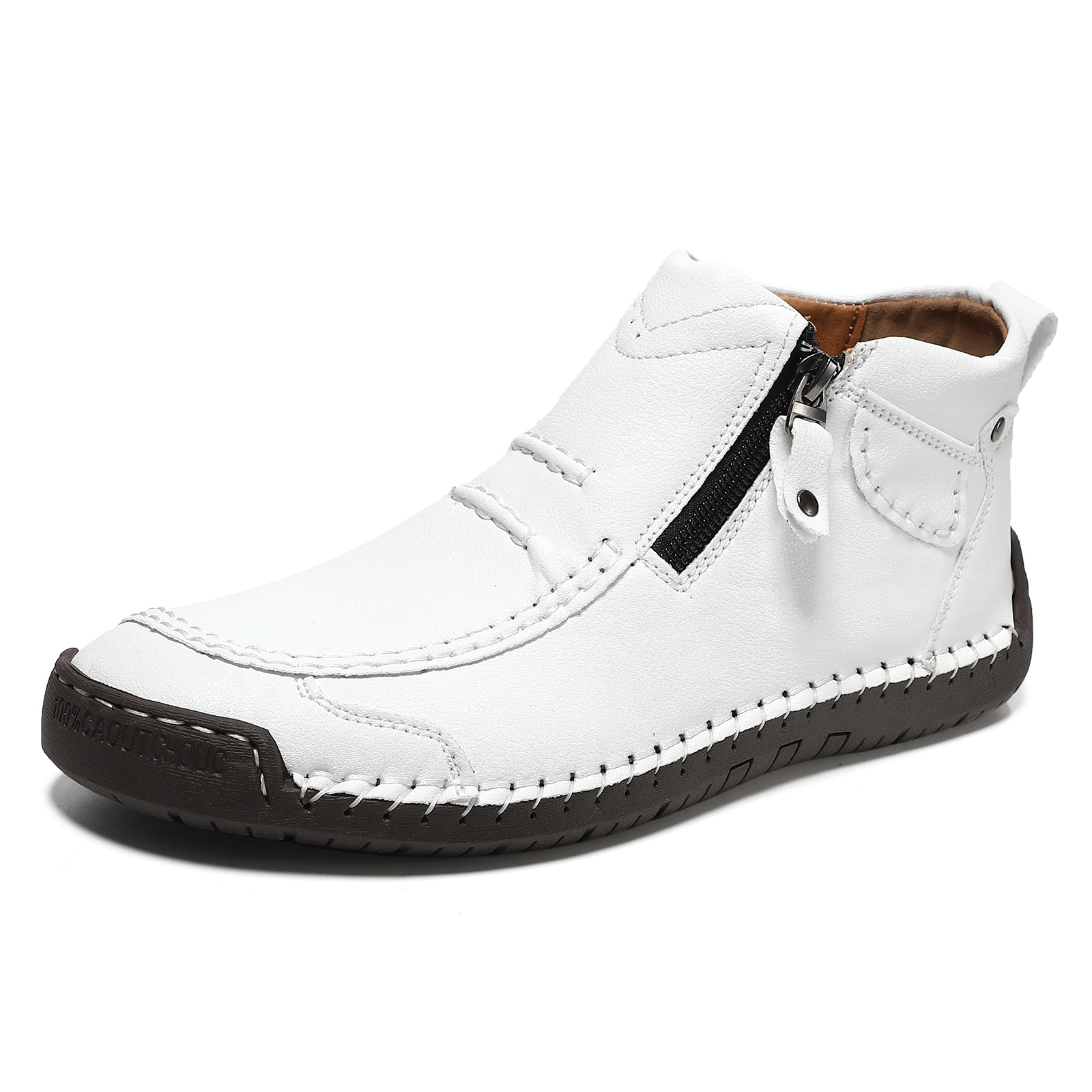 cross-border hot plus size men's shoes outdoor casual shoes slip-on flat handmade stitching shoes zipper martin boots ankle boots undefined