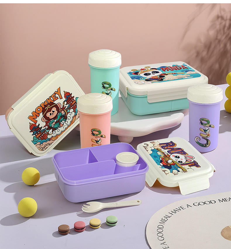 H226-556 National Trend Cartoon student compartments Lunch Box, Office Workers' microwave-safe lunch box and water cup set detail image 7