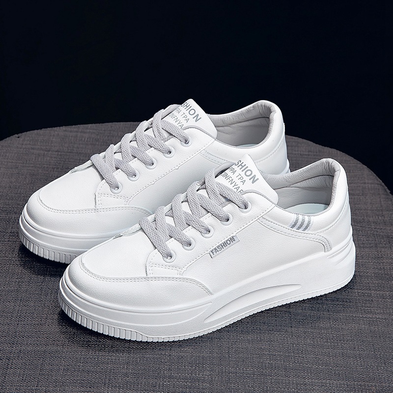 2025 hot spring and autumn light white shoes leather heighten soft bottom women's breathable platform sports casual shoes for women details Picture