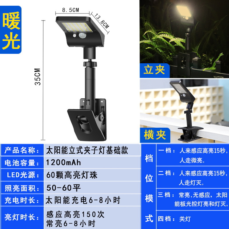 跨境热卖太阳能灯户外露营夹子庭院灯路灯壁灯新款感应灯