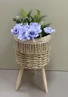 Nordic style creative pure handcrafted outer woven flower baskets, high flower stands, floor-standing indoor and outdoor decoration, green ivy garden potted plants, artificial flowers/real flowers, suitable for 2 flowerpots Item Picture