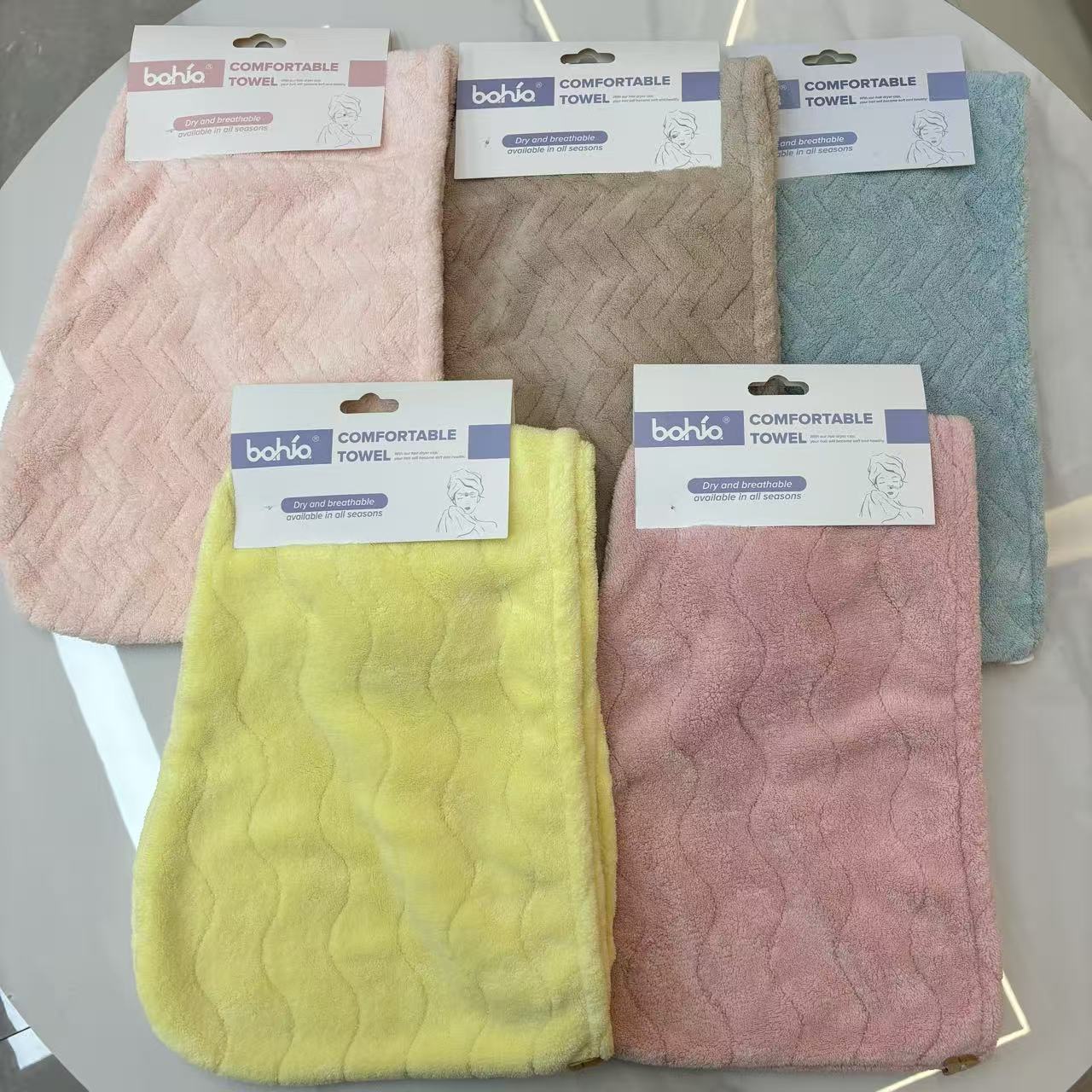 Thickened dry hair cap, absorbent quick-drying headscarf, solid-color coral fleece wavy shower cap