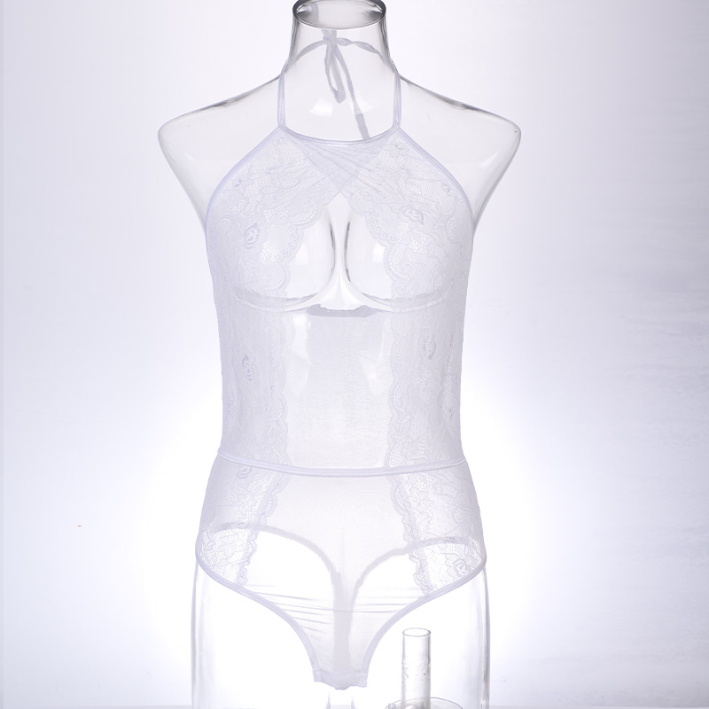 辣妹蕾丝镂空挂脖吊带夏季性感修身内衣性感蕾丝半透视连体衣内衣详情8