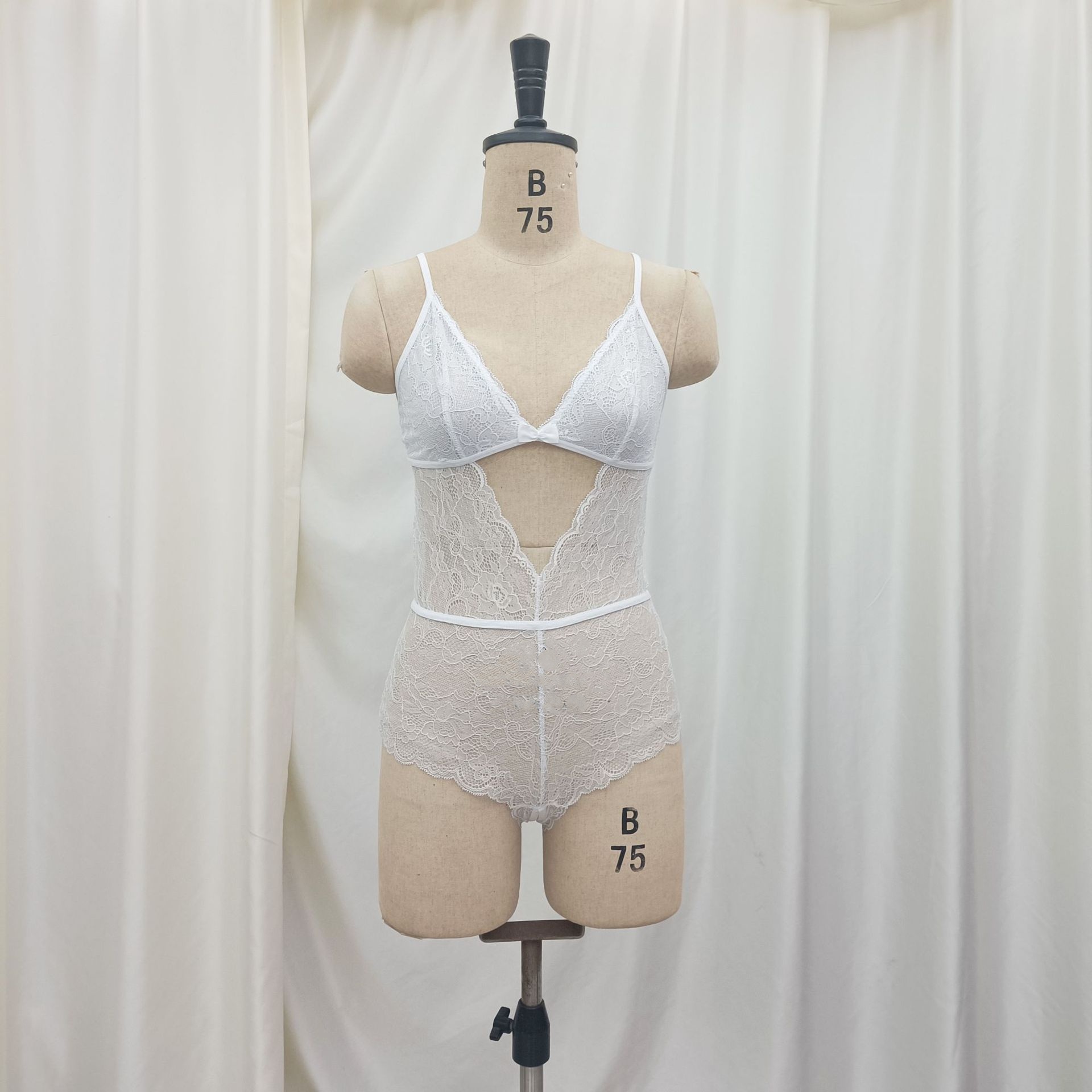 Sexy halter jumpsuit, semi-transparent lace button-down backless lace underwear, lace slimming summer halter inner dress pic 9