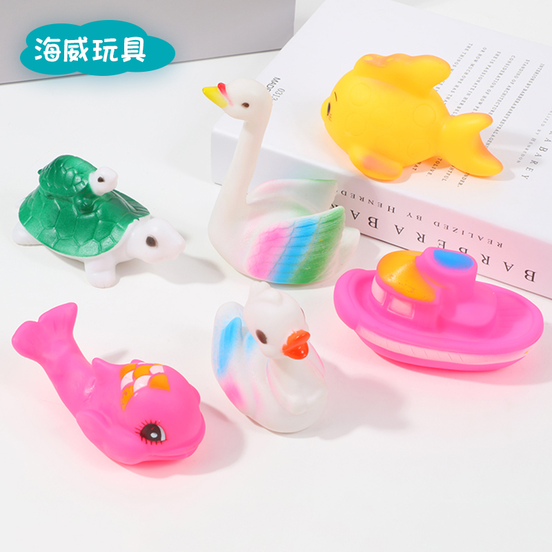 彩色搪胶捏捏叫婴幼儿戏水发声玩具卡通海洋动物抓握触觉玩具批发