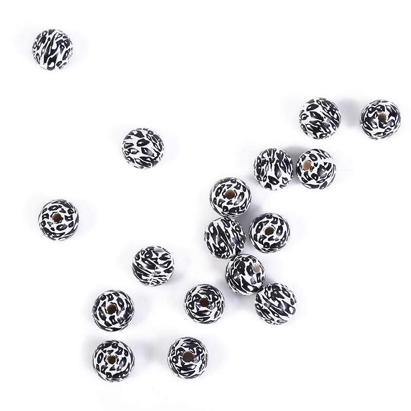 Printed with 16mm round beads on a white background featuring leopard and cow patterns, customizable in any style Specification image
