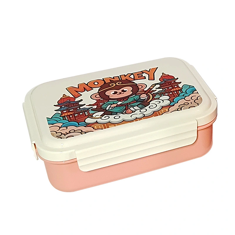 H226-555 National Trend cartoon student compartments lunch box, office worker microwave oven heated lunch box with tableware detail image 8