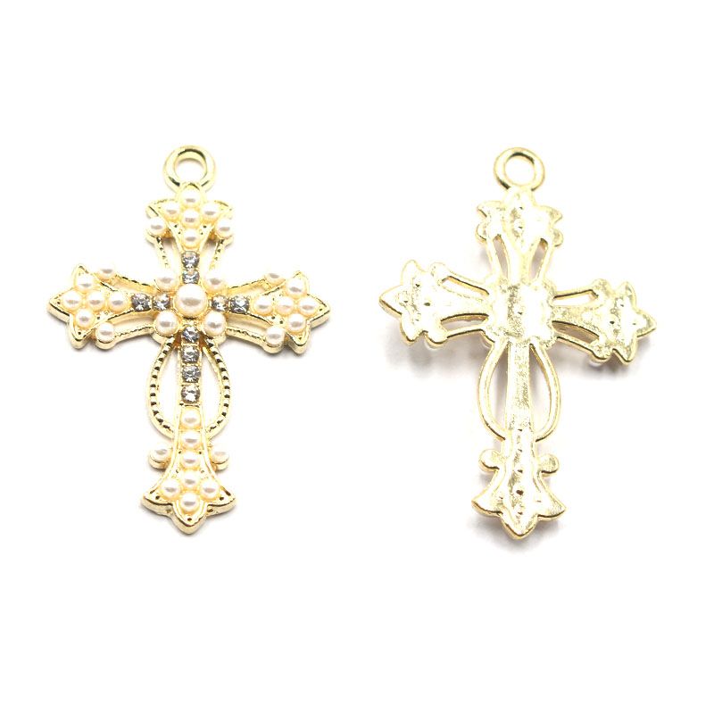 23*34MM alloy retro pearl cross necklace pendant, keychain decorative pendant Specification image