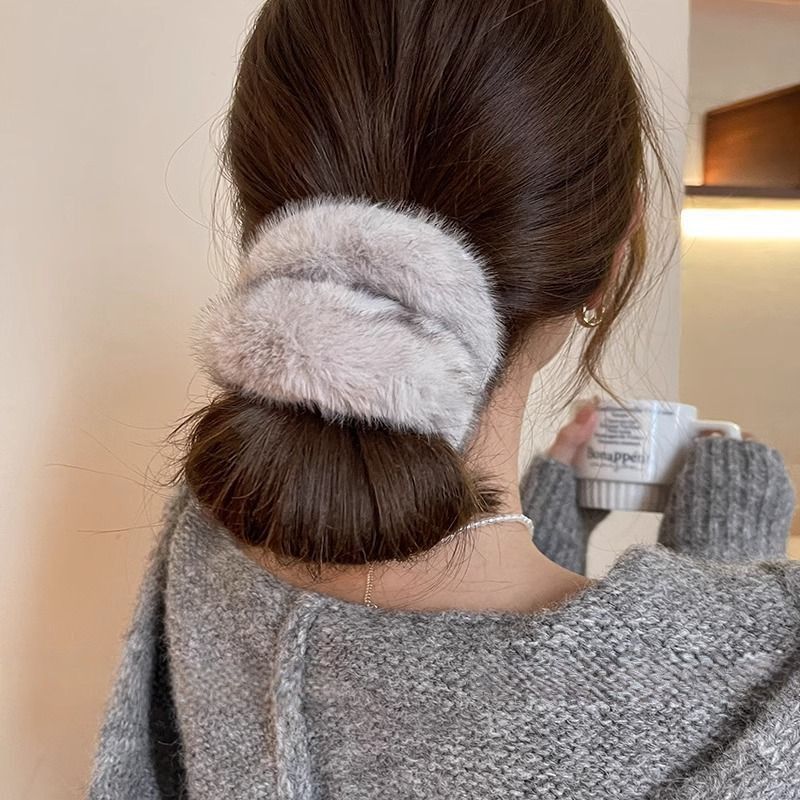 Imitation mink large intestine ring, Korean-style patchwork headwear, hair accessory, hair clip, versatile, simple and fashionable hair band, women's hair accessory detail image 5