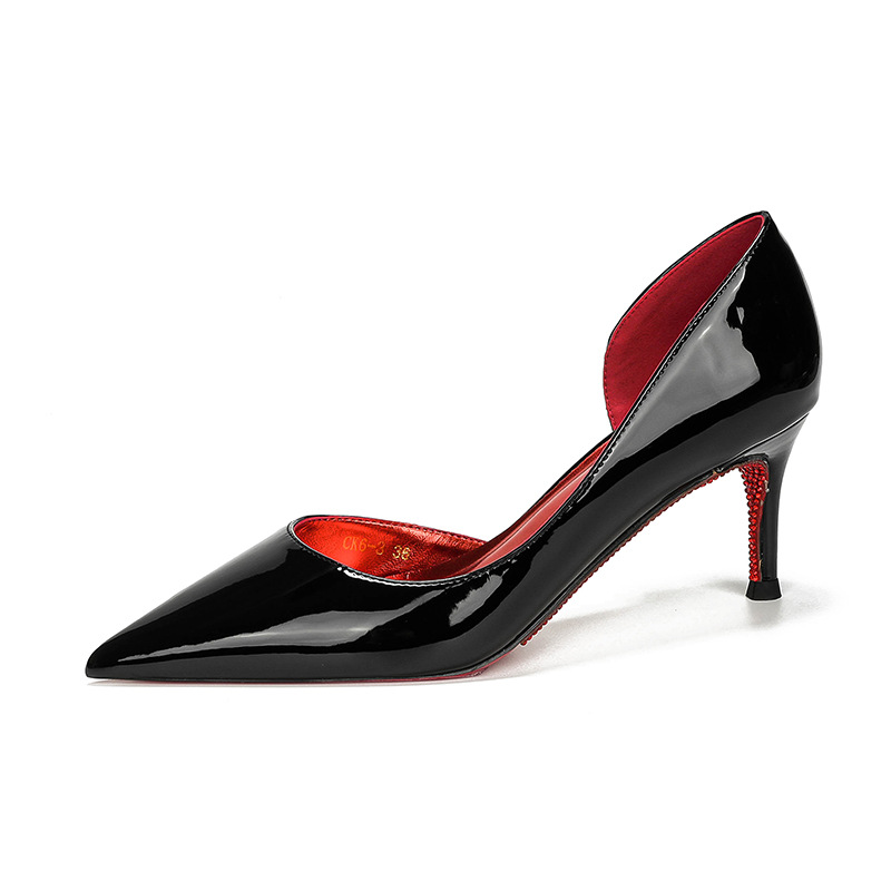 nude rhinestone red bottom side empty all-inclusive stiletto high heels women pointed toe shallow mouth sexy temperament all-match high-grade not tired feet undefined