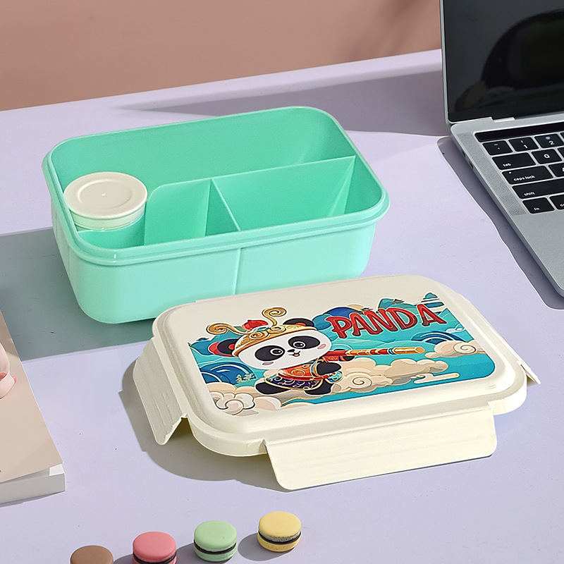 H226-555 National Trend cartoon student compartments lunch box, office worker microwave oven heated lunch box with tableware details Picture