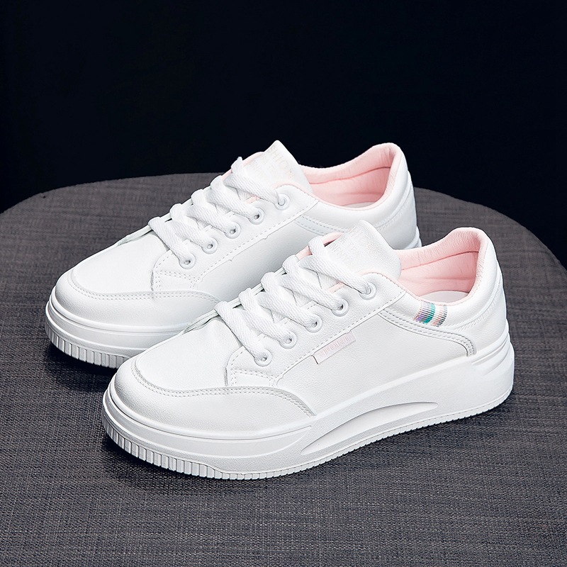 2025 hot spring and autumn light white shoes leather heighten soft bottom women's breathable platform sports casual shoes for women undefined