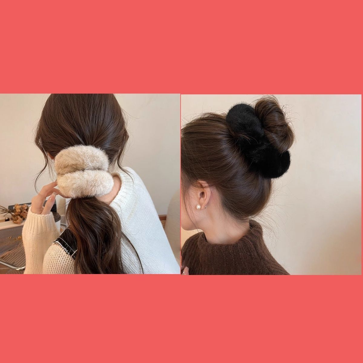 Imitation mink large intestine ring, Korean-style patchwork headwear, hair accessory, hair clip, versatile, simple and fashionable hair band, women's hair accessory detail image 18