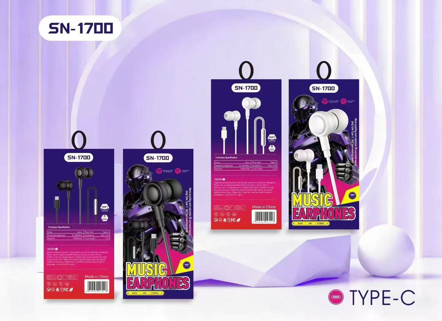 亚马逊typec入耳式金属线控耳机批发手机游戏直播电脑有线耳机