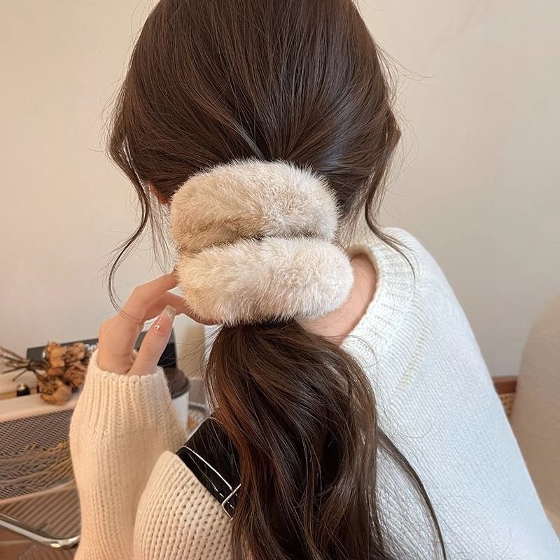 Imitation mink large intestine ring, Korean-style patchwork headwear, hair accessory, hair clip, versatile, simple and fashionable hair band, women's hair accessory detail image 6