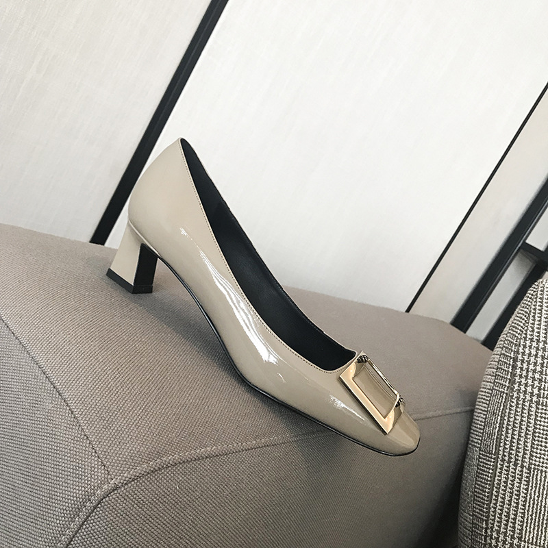 r high heels women's square buckle shoes square toe elephant gray chunky heel patent leather bridesmaid pumps commuter shoes wedding shoes shallow mouth women undefined
