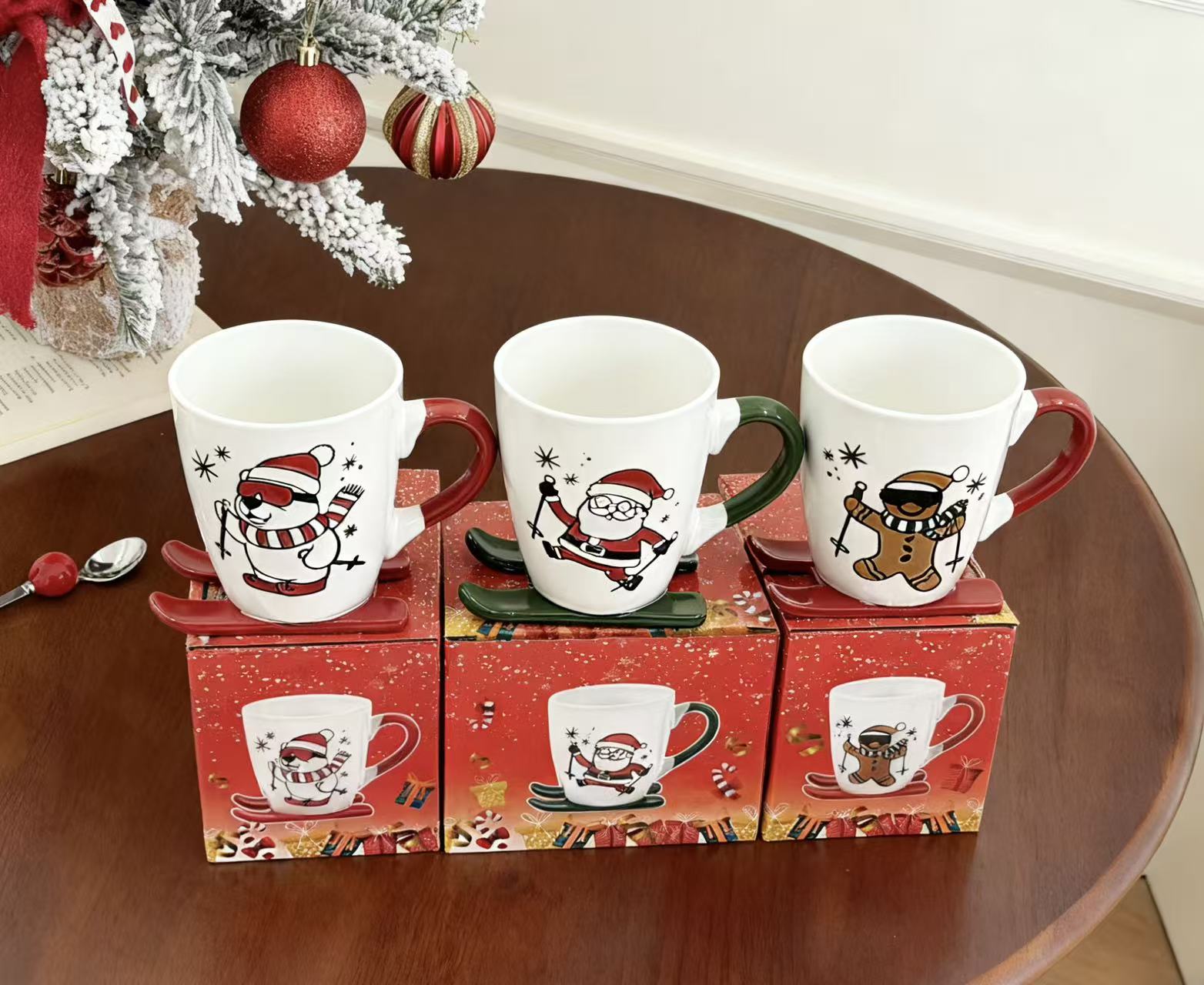 跨境圣诞陶瓷杯高档礼盒马克杯可爱新年系列外贸圣诞手绘杯五弟牌水杯christmas陶瓷杯AB-611