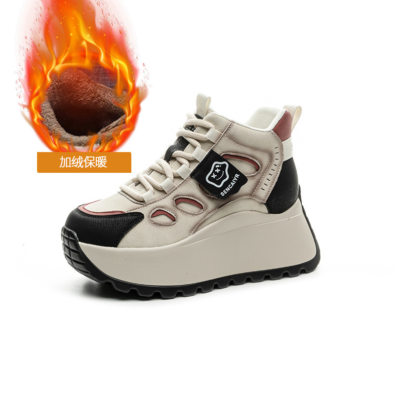 platform dad shoes women's 2025 new internet celebrity explosion board fleece-lined high-top casual fashion all-matching small women's shoes undefined
