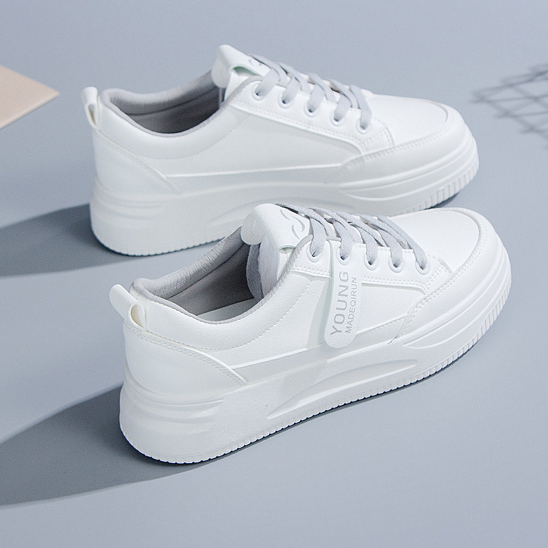 2025 hot spring and autumn light white shoes leather heighten soft bottom women's breathable platform sports casual shoes for women undefined