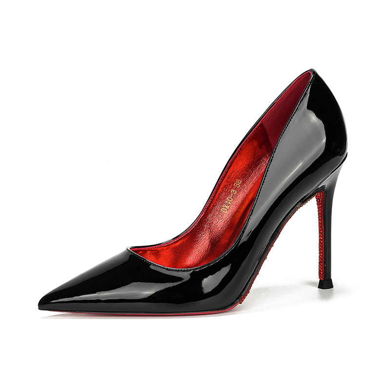 nude rhinestone red bottom side empty all-inclusive stiletto high heels women pointed toe shallow mouth sexy temperament all-match high-grade not tired feet undefined