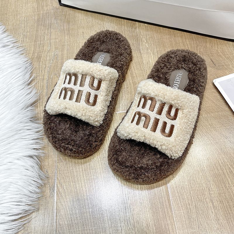 boken leopard print fluffy slippers women's outer wear 2025 new autumn and winter drooping feeling soft bottom high-grade feeling plush cotton slippers undefined