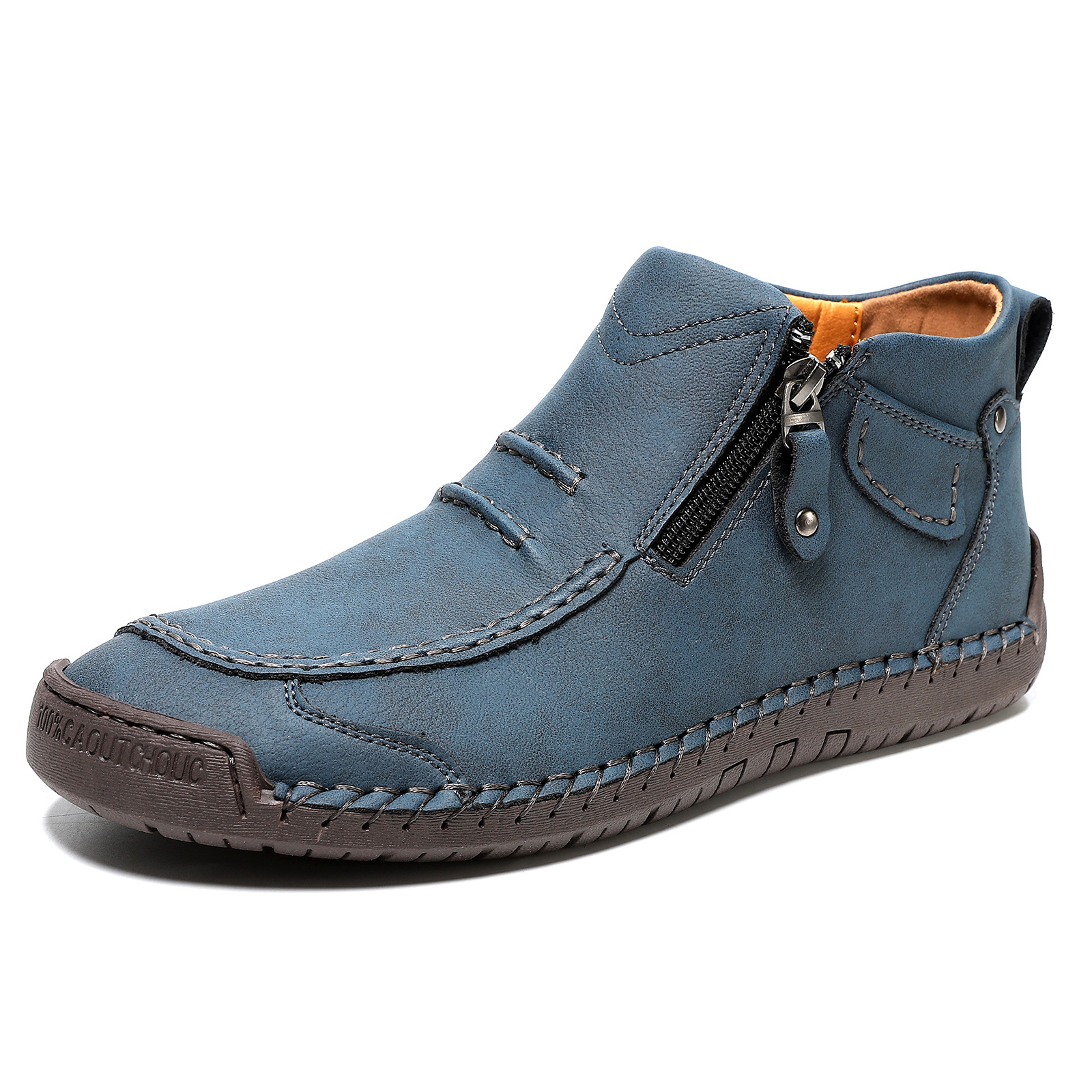 cross-border hot plus size men's shoes outdoor casual shoes slip-on flat handmade stitching shoes zipper martin boots ankle boots Item Picture