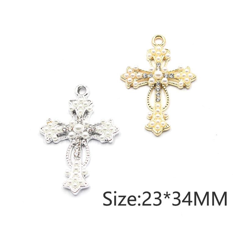 23*34MM alloy retro pearl cross necklace pendant, keychain decorative pendant detail image 2