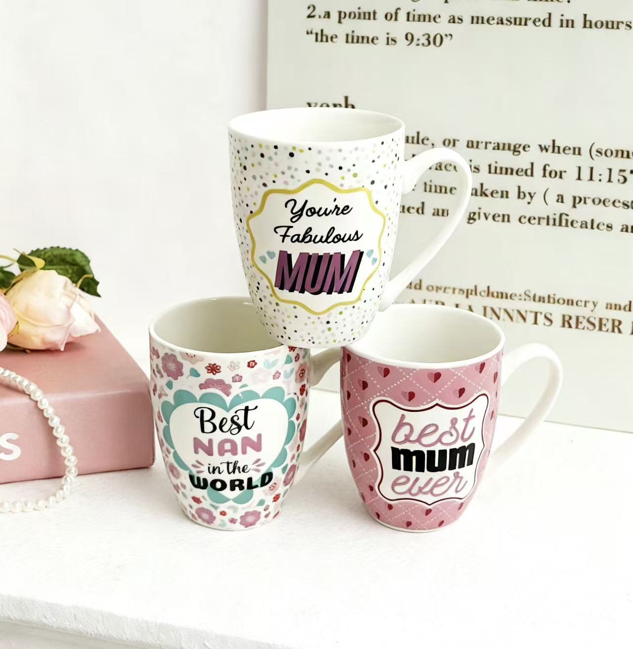 跨境母亲节陶瓷杯高档马克杯可爱母爱系列外贸母亲节烤花杯五弟牌水杯陶瓷杯AC-3779个性咖啡杯