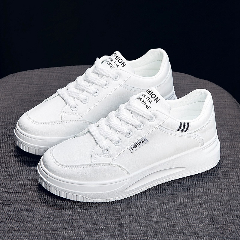 2025 hot spring and autumn light white shoes leather heighten soft bottom women's breathable platform sports casual shoes for women undefined