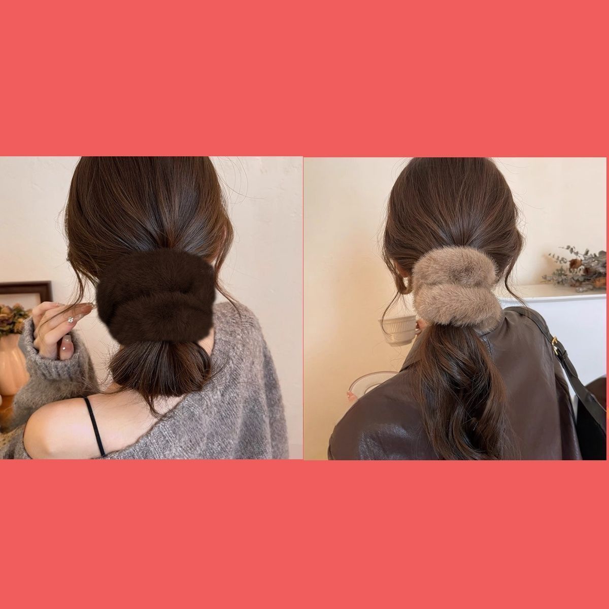 Imitation mink large intestine ring, Korean-style patchwork headwear, hair accessory, hair clip, versatile, simple and fashionable hair band, women's hair accessory detail image 2