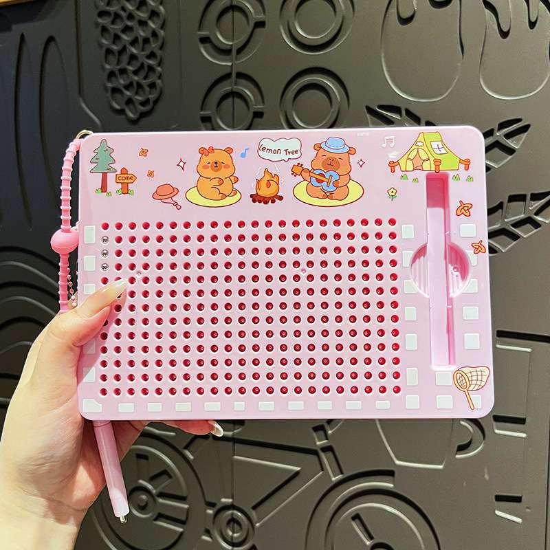 Original Capibara magnetic steel ball drawing board keychain, cute cartoon capybara, fun little toy schoolbag pendant details Picture