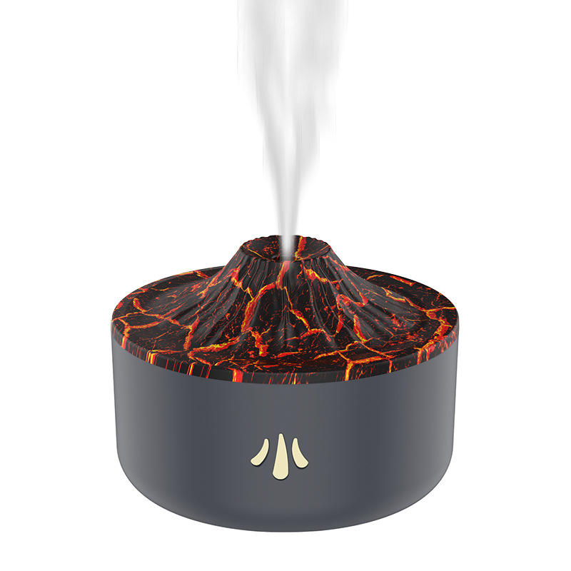 跨境新款仿真火山熔岩香薰机 家用桌面小型usb插电七彩火焰 黑色