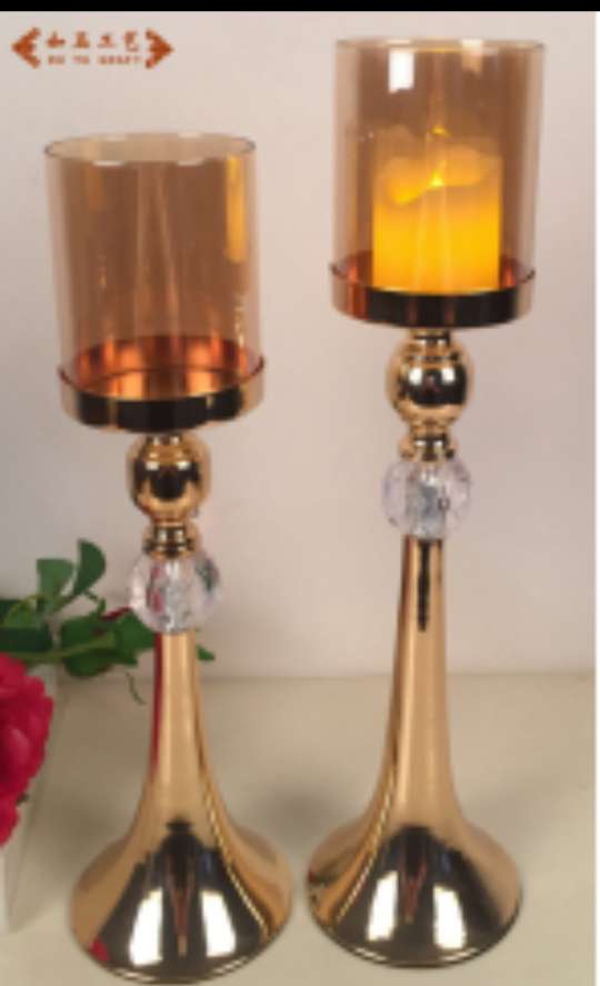 工艺品礼品创意收藏品金色合金玻璃套二烛台