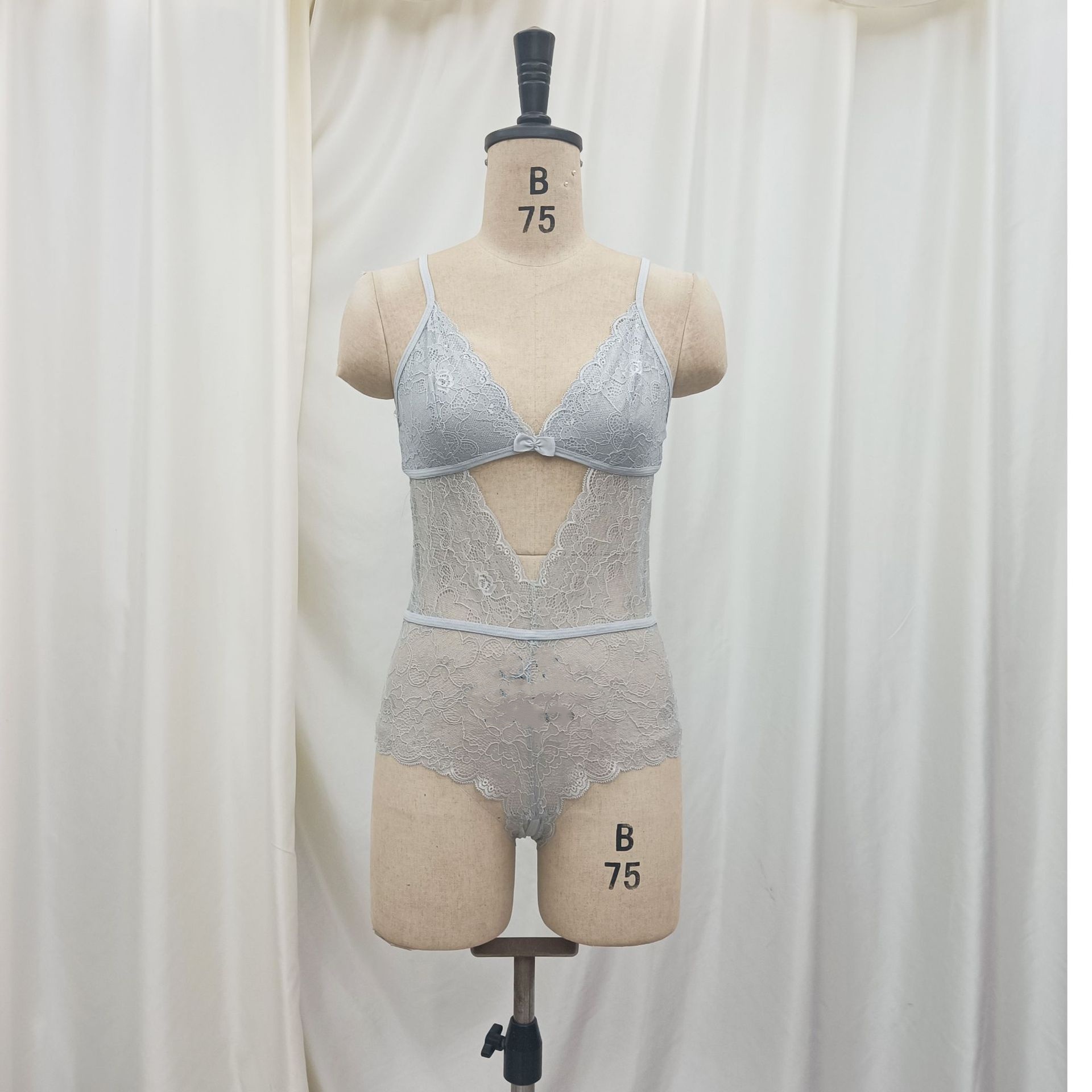Sexy halter jumpsuit, semi-transparent lace button-down backless lace underwear, lace slimming summer halter inner dress pic 7