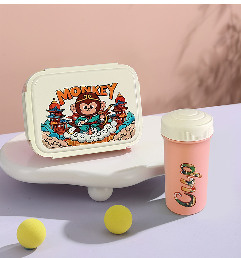 H226-556 National Trend Cartoon student compartments Lunch Box, Office Workers' microwave-safe lunch box and water cup set detail image 8