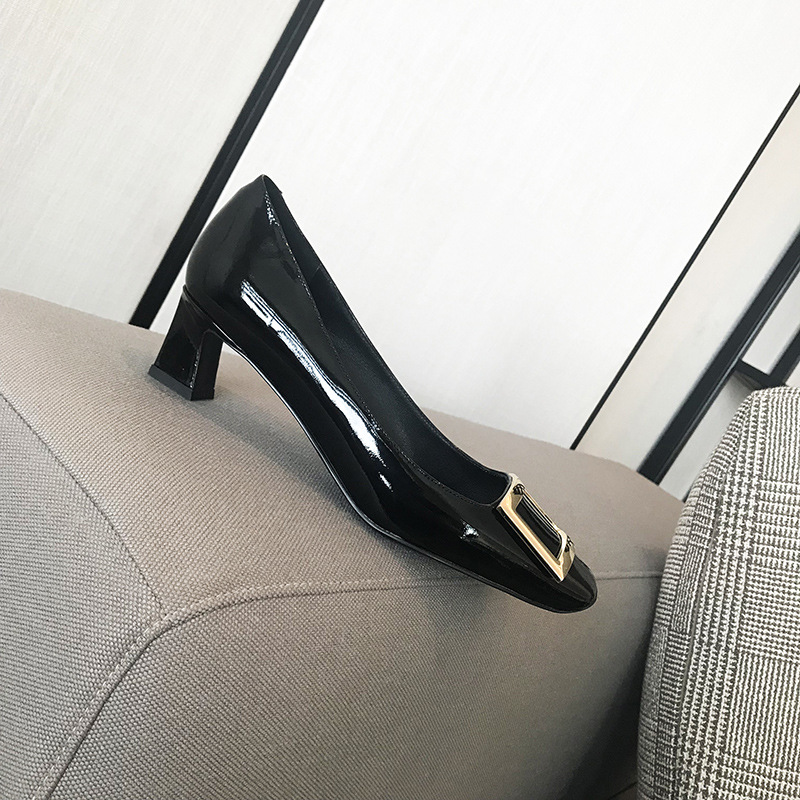 r high heels women's square buckle shoes square toe elephant gray chunky heel patent leather bridesmaid pumps commuter shoes wedding shoes shallow mouth women undefined