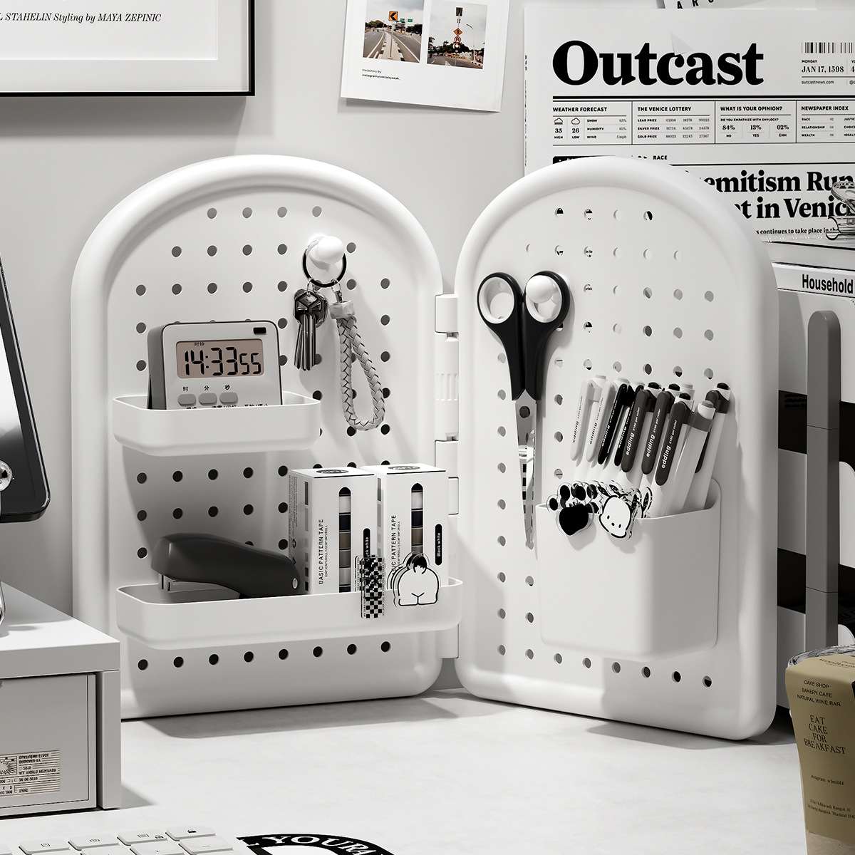 J192-JLG2505001 Multi-functional desktop corner stationery storage rack Office pegboard storage box Specification image