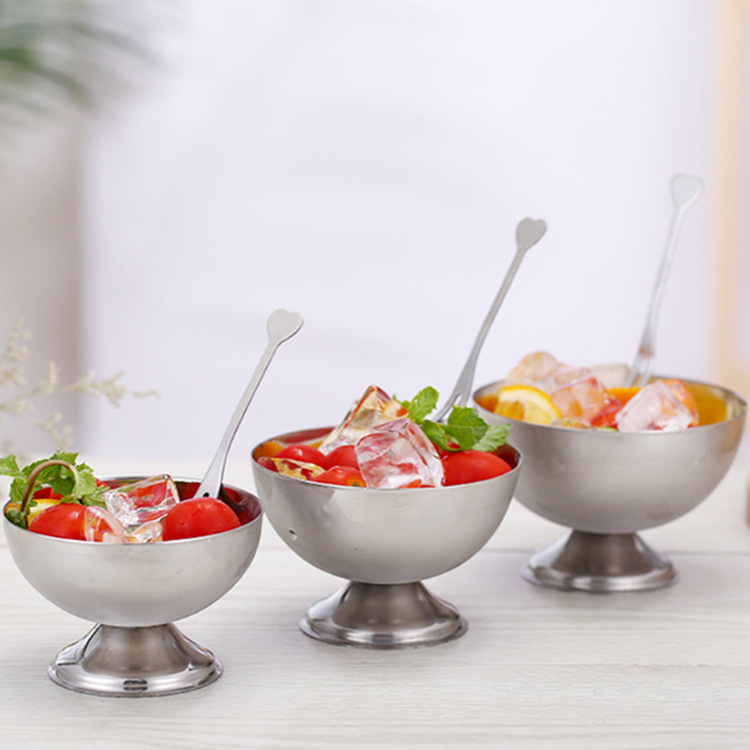 不锈钢日式甜品碗水果高脚雪糕碗酸奶沙拉碗家用冰淇淋碗饭模西餐 