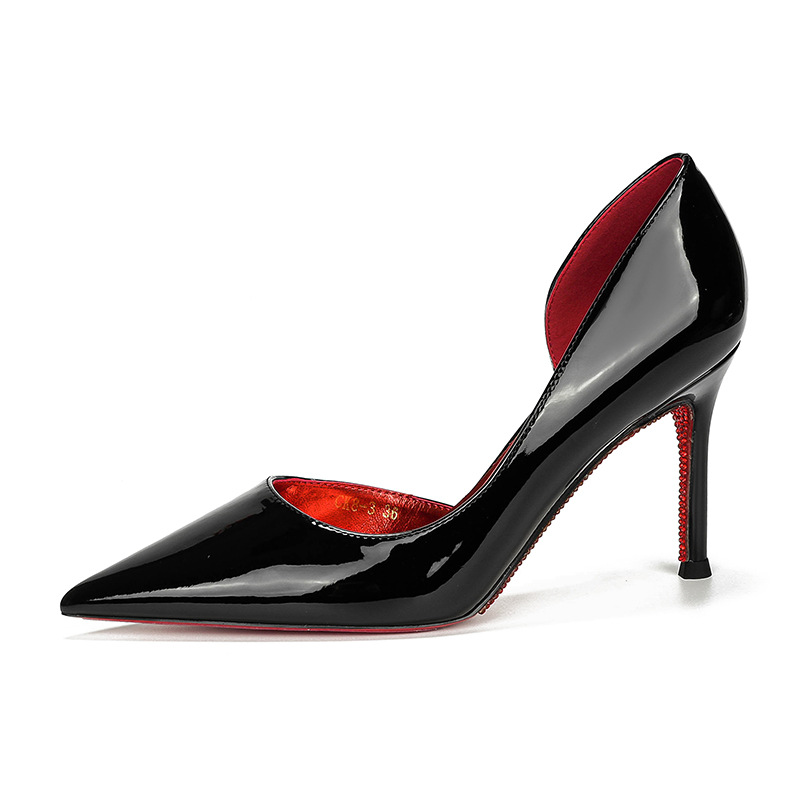 nude rhinestone red bottom side empty all-inclusive stiletto high heels women pointed toe shallow mouth sexy temperament all-match high-grade not tired feet undefined